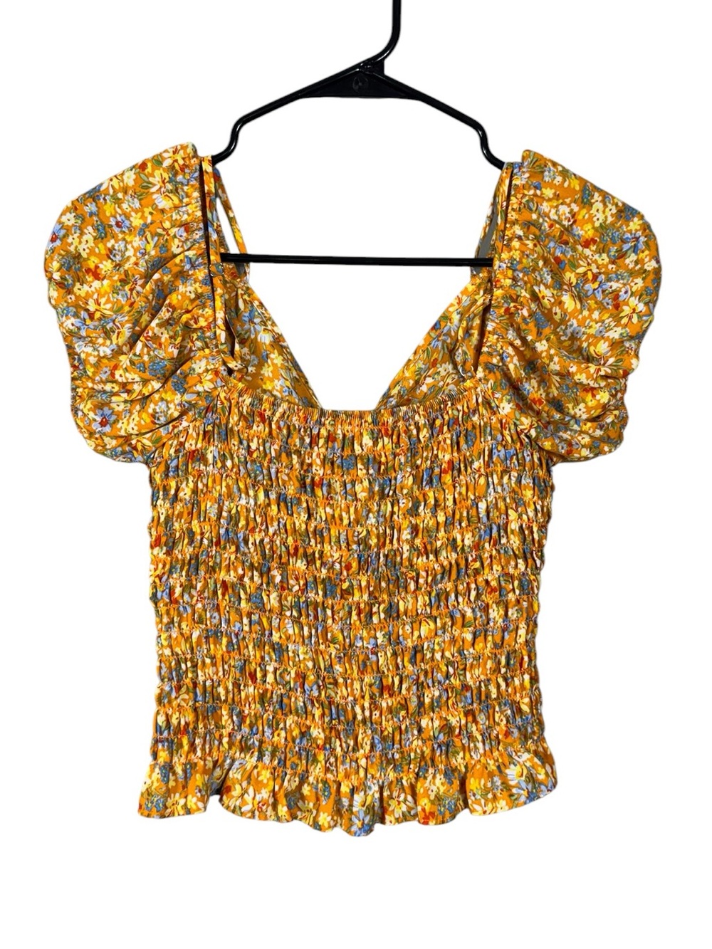 Womens Floral Smocked Peasant Top Small Festival Coachella Cottage Bohemian - Picture 4 of 7